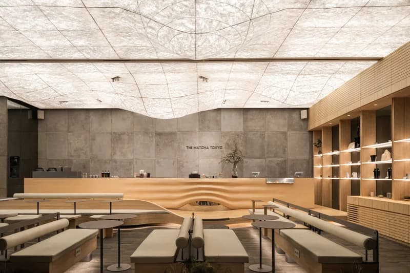 Glowing ceiling of The Matcha Tokyo